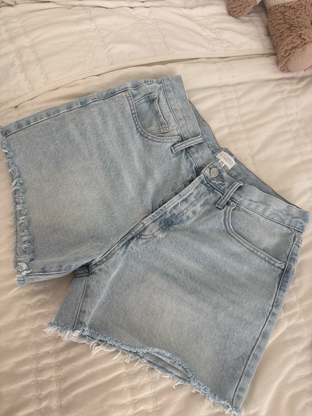 Light Wash Denim Cutoff Shorts - Women's